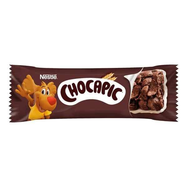 Pusryčių dribsnių batonėlis su vitaminais ir mineralinėmis medžiagomis NESTLE CHOCAPIC, padengtas glaistu su pienu, 25 g