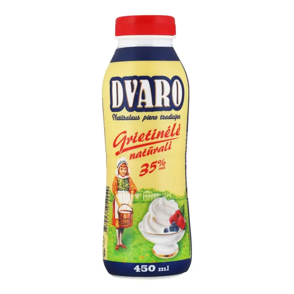 DVARO sterilizuota plakamoji grietinėlė, 35 % rieb., 450 ml