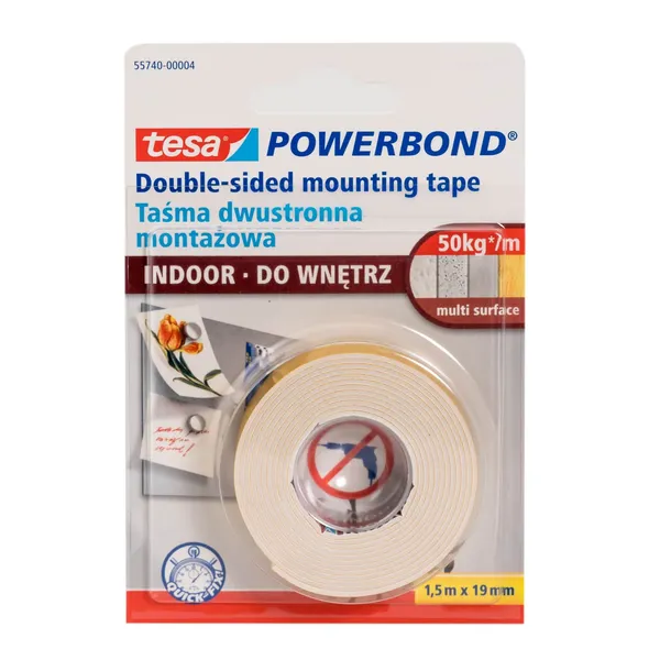 Dvipusė lipni juosta TESA INDOOR, 1,5 m X 19 mm