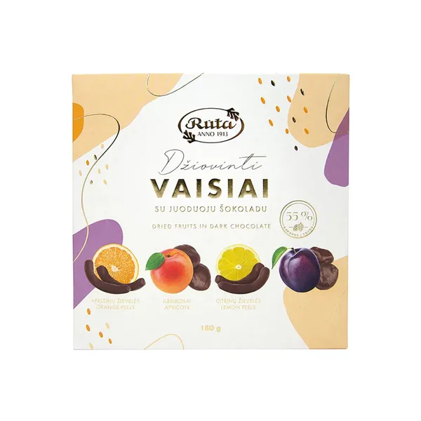 Džiovinti vaisiai su juoduoju šokoladu RŪTA, 180 g
