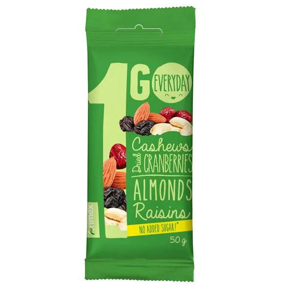 Džiovintų uogų ir riešutų mišinys ARIMEX 1GO, 50 g