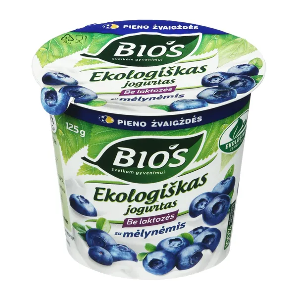 Ekologiškas jogurtas be laktozės BIOS su mėlynėmis, 3,1 % rieb., 125 g