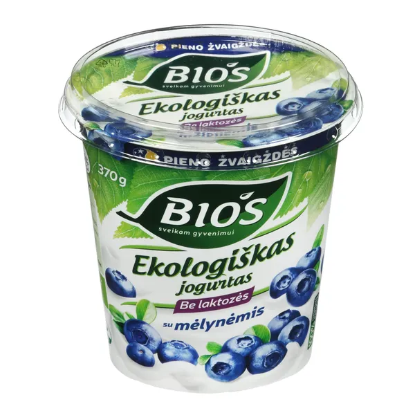 Ekologiškas jogurtas BIOS, su mėlynėmis, 3,1%, be laktozės, 370 g, LT-EKO-001