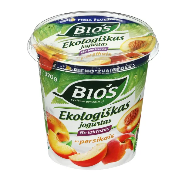 Ekologiškas jogurtas BIOS, su persikais, 3,1%, be laktosės, 370 g, LT-EKO-001