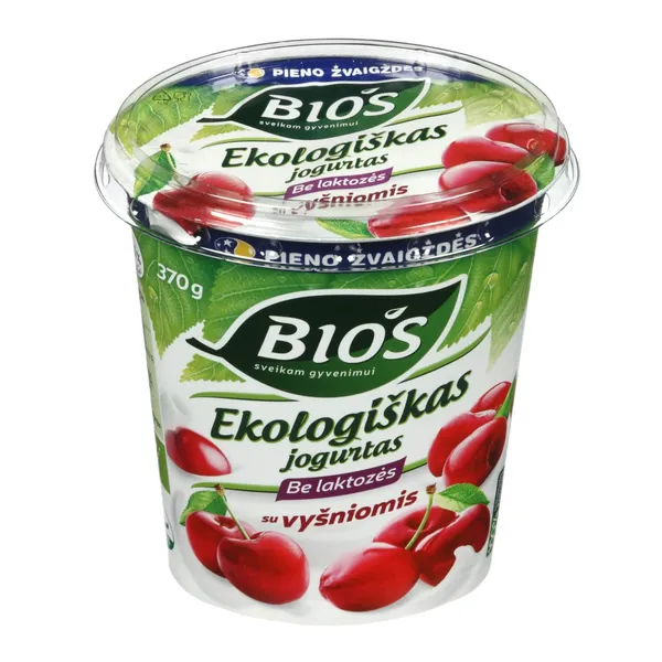 Ekologiškas jogurtas su vyšniomis be laktozės BIOS, 3,1 % rieb., 370 g