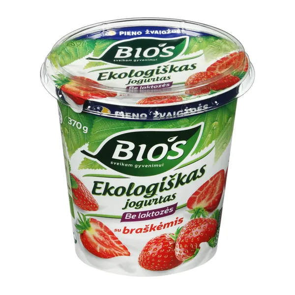 Ekologiškas jogurtas BIOS, su braškėmis, 3,1%, be laktozės, 370 g, LT-EKO-001