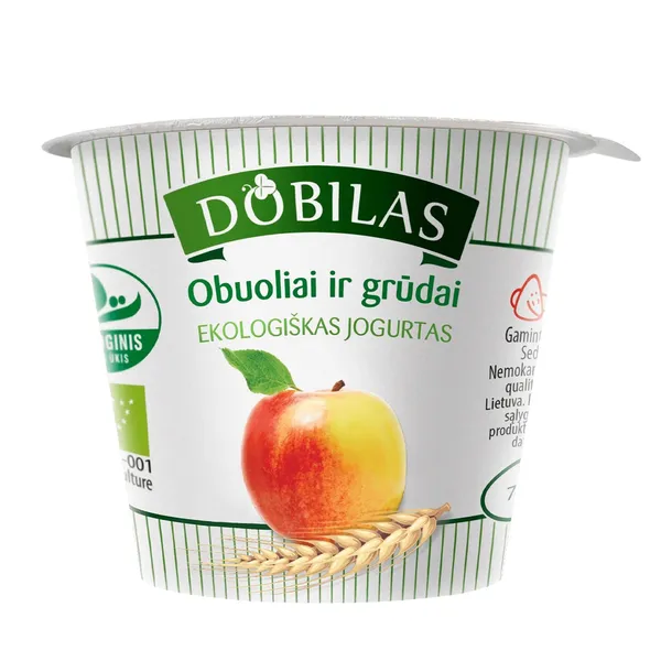 Ekologiškas jogurtas DOBILAS, su obuoliais ir grūdais, 2,5-3,5%, 125 g, LT-EKO-001