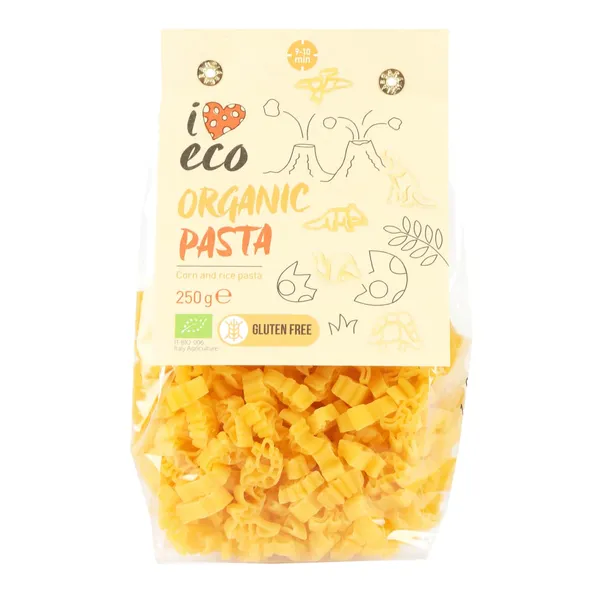 Ekologiški kukurūzų ir ryžių makaronai be glitimo DINOSAURS I LOVE ECO, 250 g