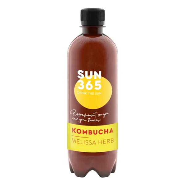 Ekologiškas natūraliai gazuotas gaivusis arbatos gėrimas SUN365 KOMBUCHA MELISSA HERB, 0,5 l
