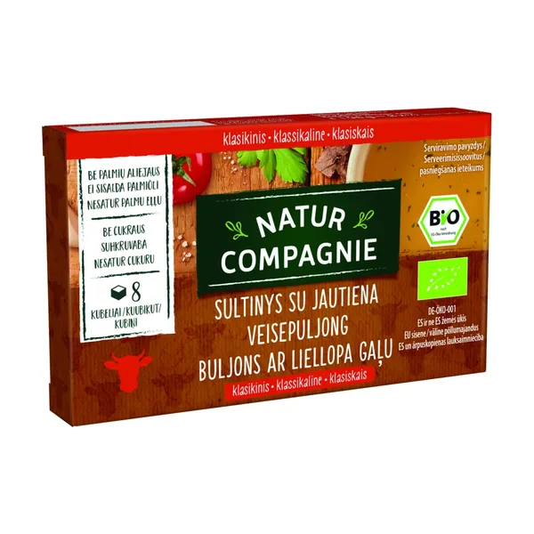 Ekologiškas skaidrus jautienos sultinys NATUR COMPAGNIE, 8 vnt, 96 g