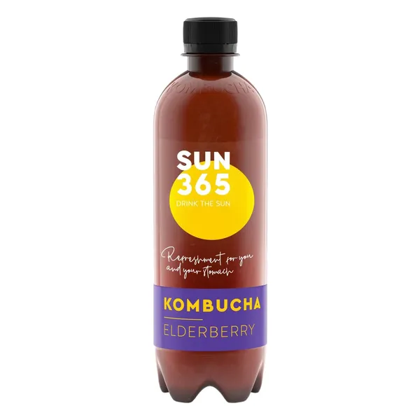 Ekologiškas natūraliai gazuotas gaivusis arbatos gėrimas SUN365 KOMBUCHA ELDERBERRY, 500 ml