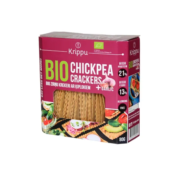 Ekologiški avinžirnių krekeriai su česnakais KRIPPU, 80 g