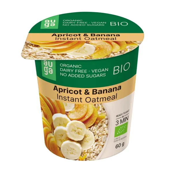 Ekologiška avižinė košė su abrikosais ir bananais AUGA, 60 g