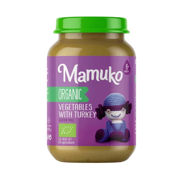 Ekologiška daržovių košė kūdikiams su kalakutiena MAMUKO, nuo 6 mėn., 190 g