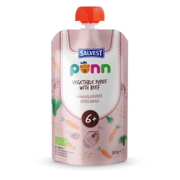 Ekologiška daržovių tyrelė su jautiena PONN, nuo 6 mėn, 110 g