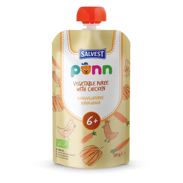 Ekologiška daržovių tyrelė su vištiena PONN, nuo 6 mėn, 110 g