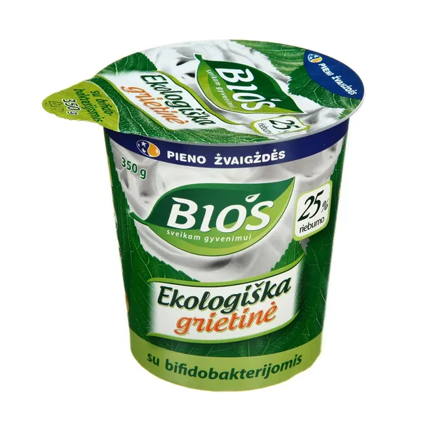 Ekologiška grietinė su bifido bakterijomis BIOS, 25 % rieb., 350 g