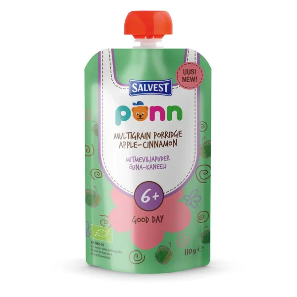 Ekologiška daugiagrūdė košė su obuoliais ir cinamonu PONN, 6 mėn.+, 110 g