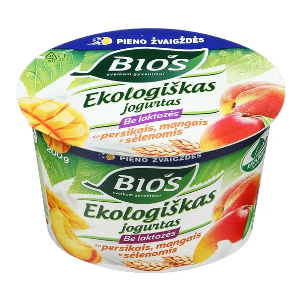 Ekologiškas jogurtas BIOS, su mangais, persikais, sėlenomis 3,1%, be laktozės,200 g LT-EKO-001