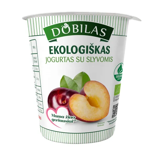 Ekologiškas jogurtas su slyvomis DOBILAS, 3,1 % rieb., 300 g