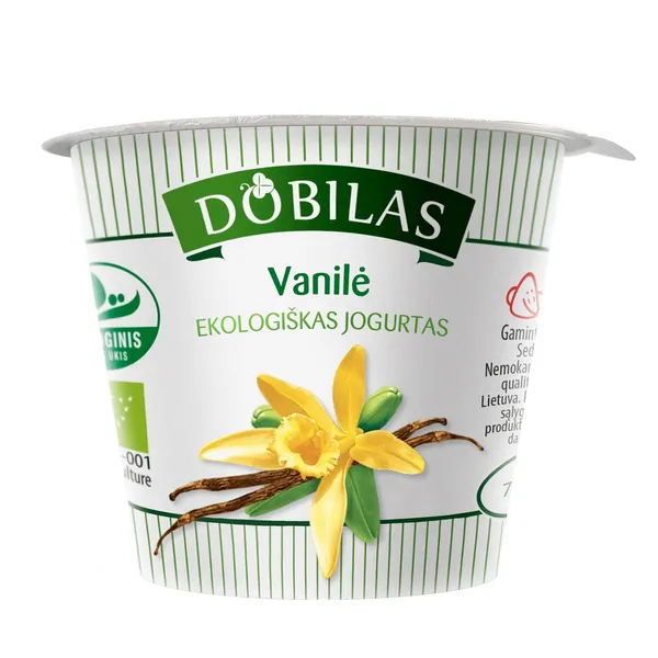 Ekologiškas jogurtas DOBILAS, su vanile, 2,5-3,5% , 125 g, LT-EKO-001