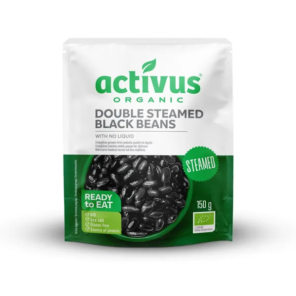 Ekologiškos juodosios pupelės be skysčio ACTIVUS, 150 g