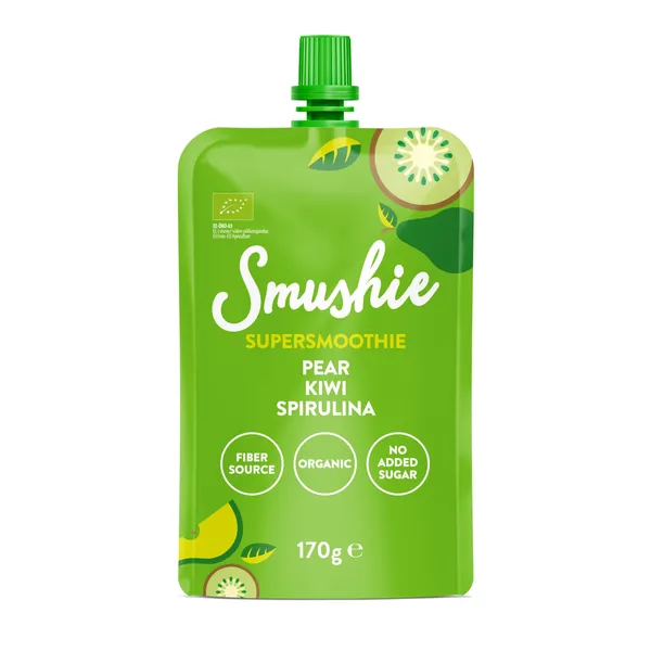 Ekologiška kriaušių ir kivi tyrė su spirulina SMUSHIE, 170 g