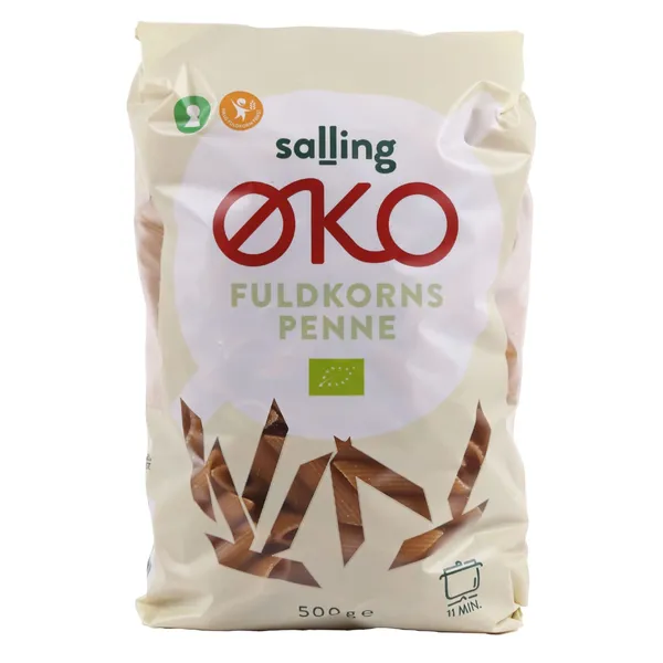Ekologiški visų grūdo dalių kviečių makaronai PENNE SALLING EKO, 500 g