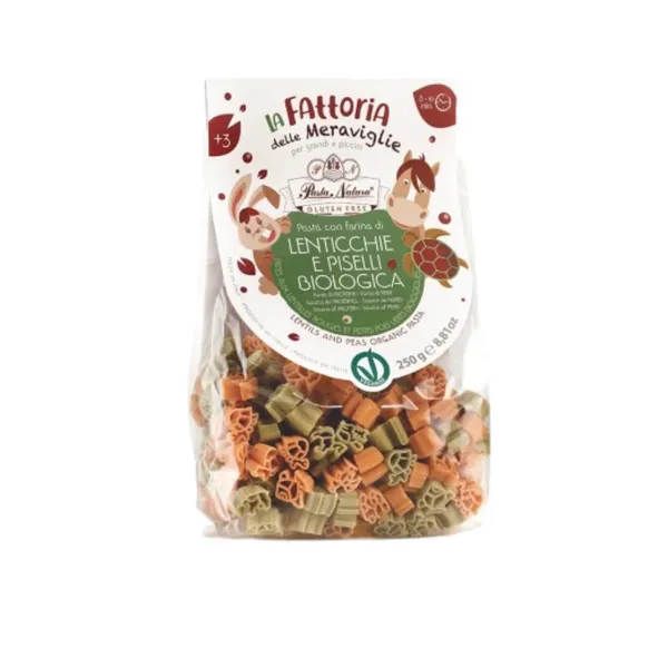 Ekologiški raudonųjų lęšių ir žaliųjų žirnių makaronai PASTA NATURA be glitimo, 250 g