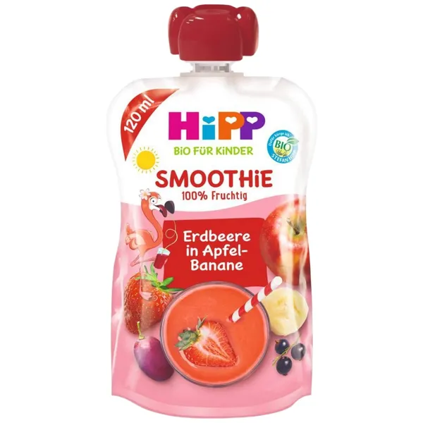 Ekologiška obuolių, bananų ir uogų geriamoji tyrelė HIPP, 120 ml