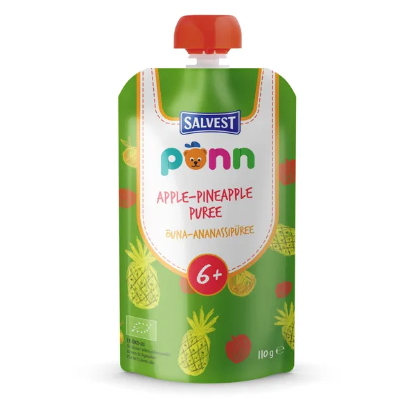 Ekologiška obuolių ir ananasų tyrelė PONN, 6 mėn., 110 g