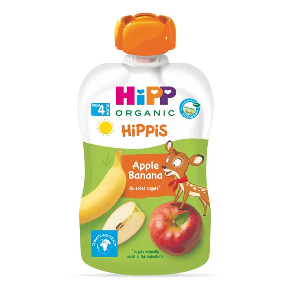 Ekologiška obuolių, bananų, mango tyrelė su kokosų kremu bei avižomis HiPP, 100 g