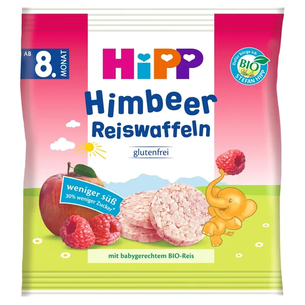 Ekologiški ryžių trapučiai aviečių skoniu BIO HIPP, nuo 8 mėnesių, 30 g