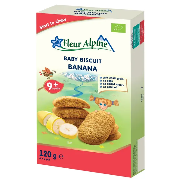Ekologiški bananiniai sausainiai FLEUR ALPINE, nuo 9 mėn., 120 g