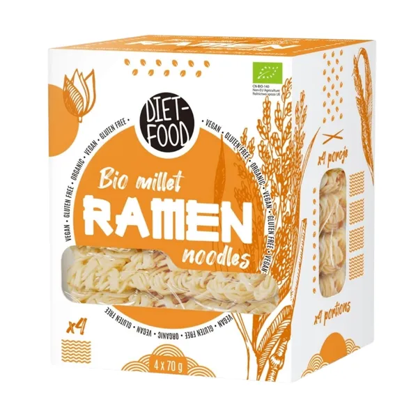 Ekologiški sorų RAMEN makaronai DIET-FOOD be glitimo, 280 g
