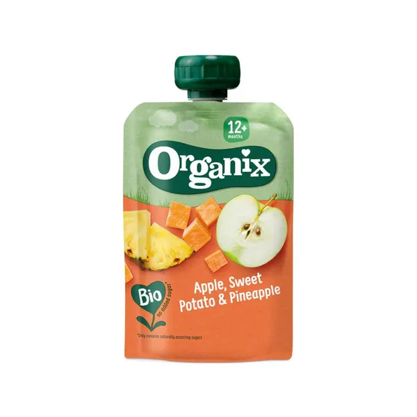 Ekologiška tyrelė ORGANIX su obuoliais, saldžia bulve ir ananasais, 12 mėn. 100 g