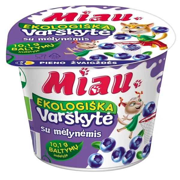Ekologiška varškytė MIAU su mėlynėmis, 6,0 % riebumo, 100 g