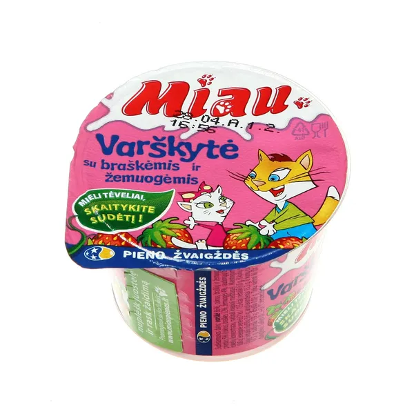 Ekologiška varškytė su braškėmis ir žemuogėmis MIAU, 6% rieb., 100 g