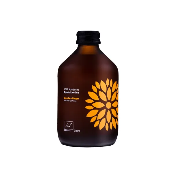 Gazuotas, ekologiškas arbatos gėrimas su malpigijomis ir imbieru VIGO KOMBUCHA, 0,33 l