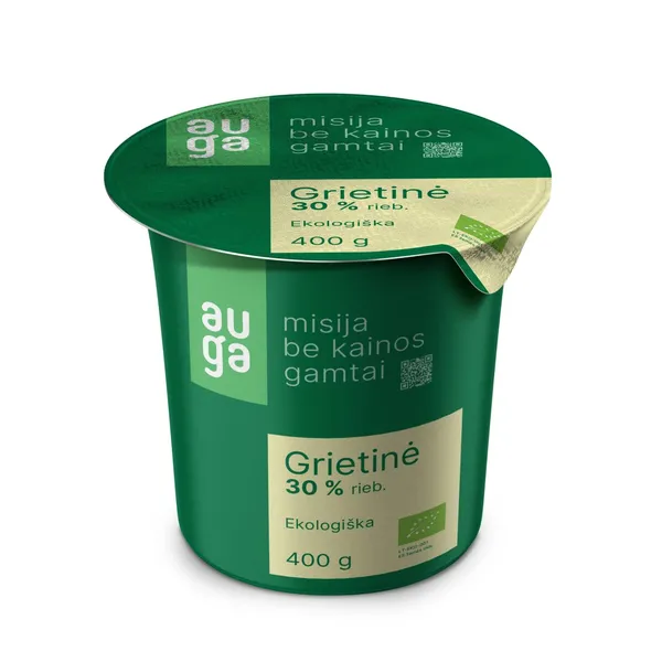 Ekologiška grietinė AUGA, 30 % rieb., 400 g