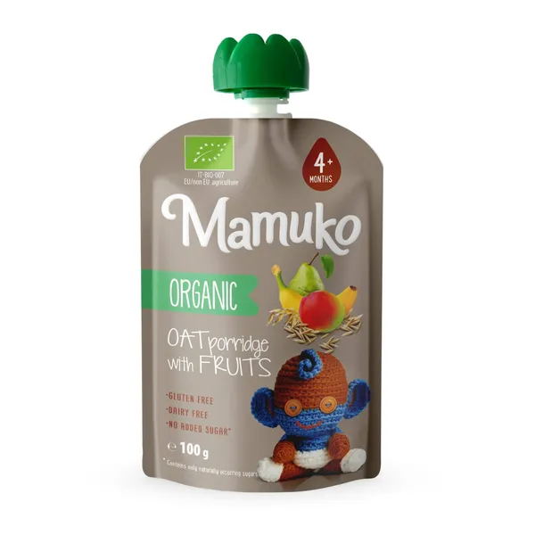 Ekologiška MAMUKO avižų tyrelė su bananais, mangais ir moliūgu, nuo 4 mėn, 100 g