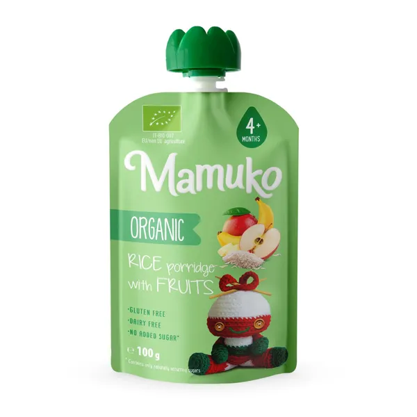 Ekologiška MAMUKO ryžių tyrelė su bananais, mangais ir obuoliais, nuo 4 mėn, 100 g