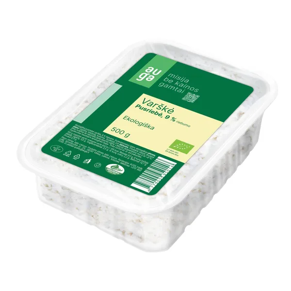 Ekologiška pusriebė varškė AUGA, 9 % rieb. 500 g