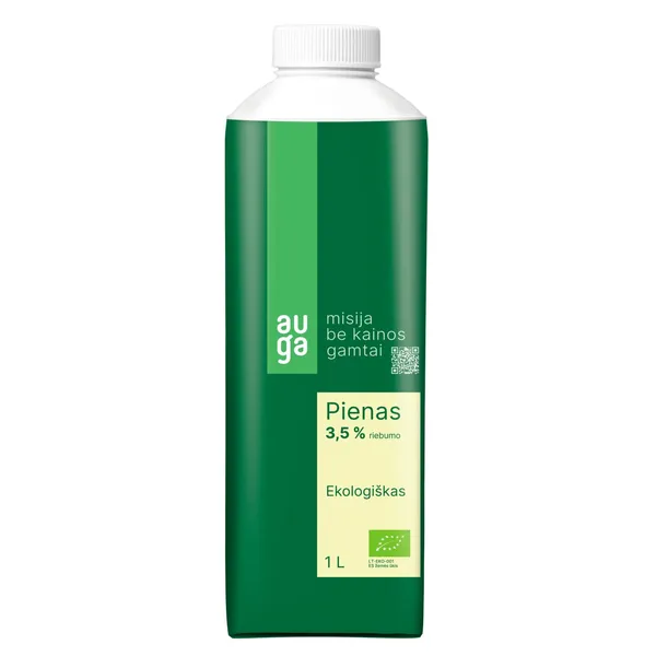 Ekologiškas pienas AUGA, 3,5 % rieb., 1 l