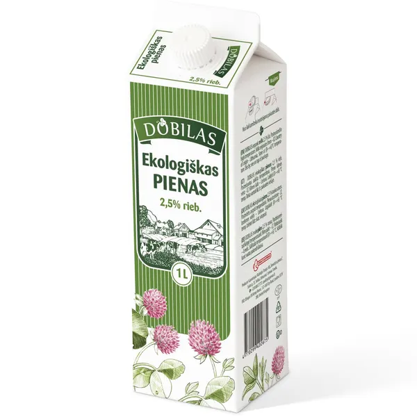 Ekologiškas pienas DOBILAS, 2,5 % rieb., 1 l