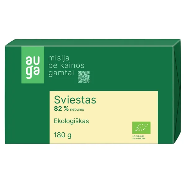 Ekologiškas sviestas AUGA, 82 % rieb., 180 g