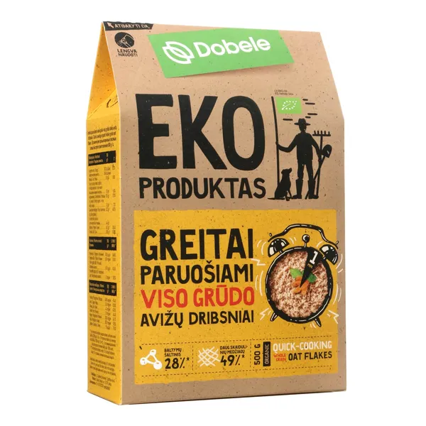 Ekologiški greitai paruošiami avižų dribsniai EKO DOBELE, 500 g
