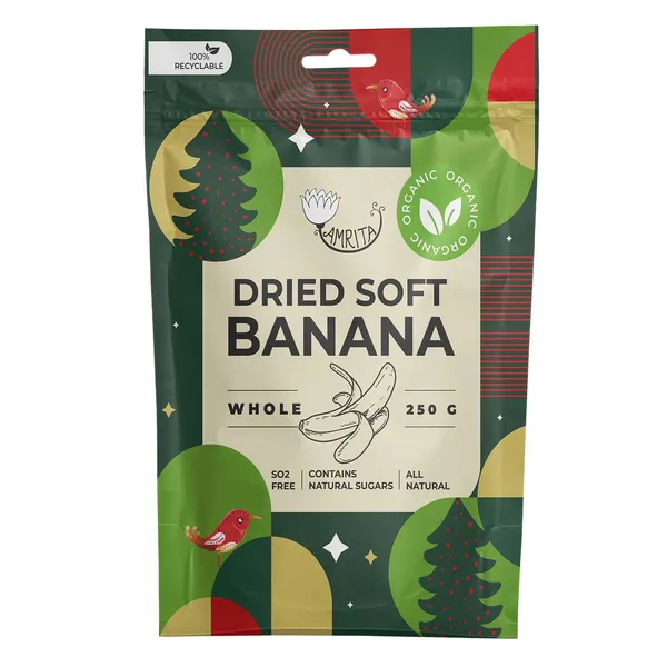 Ekologiški džiovinti minkšti bananai AMRITA, 250 g