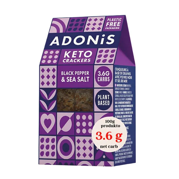 Ekologiški krekeriai su juodaisiais pipirais ir druska ADONIS, 60 g