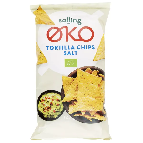 Ekologiški tortilijų traškučiai su druska SALLING EKO, 125 g